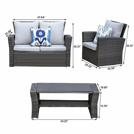 Moootto 4-Pieces PE Rattan Wicker Outdoor Patio Furniture Set TBZOKX-N12GRHY